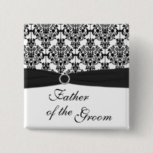 Black and White Damask Father of the Groom Pin
