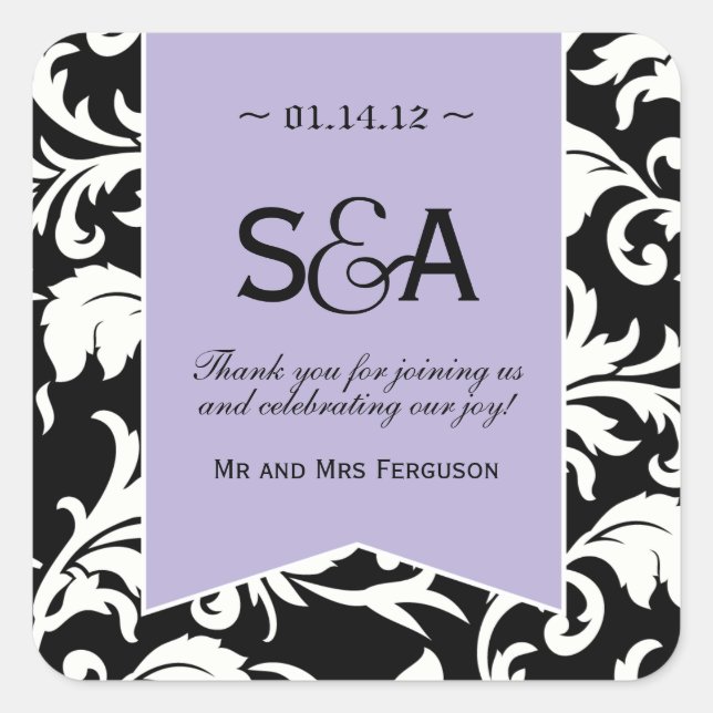 Black and White Damask Favour Stickers (Front)