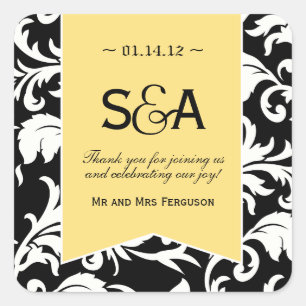 Black and White Damask Favour Stickers