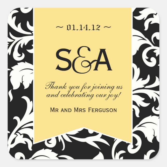 Black and White Damask Favour Stickers (Front)