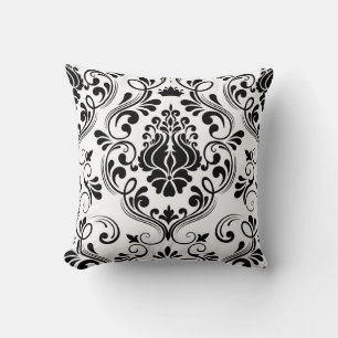 Black and White Damask Floral Pattern Elegant  Cushion
