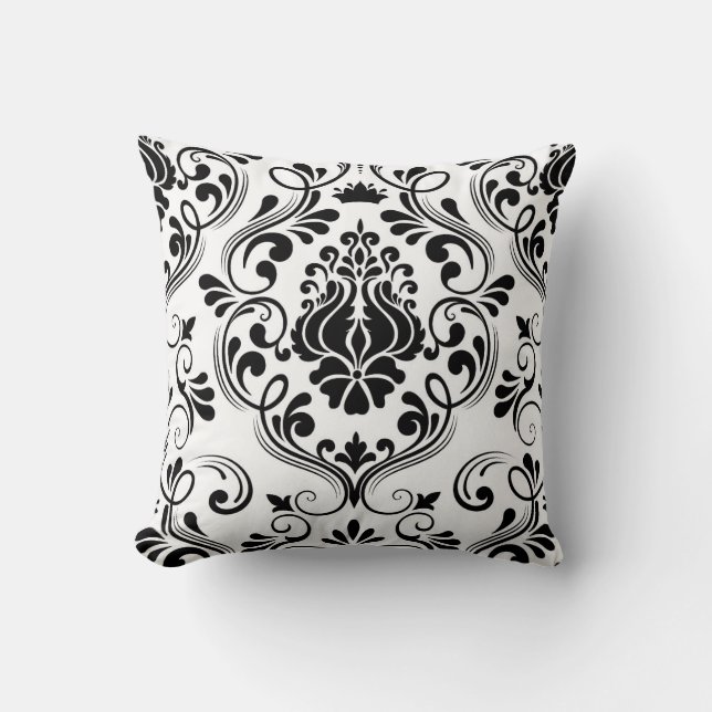 Black and White Damask Floral Pattern Elegant  Cushion (Front)