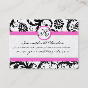 Black and White Damask Floral  with Pink Trim Business Card