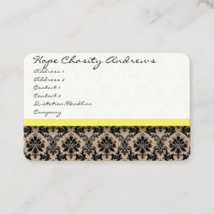 Black and White Damask Floral with Yellow Ribbon Business Card