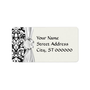 black and white damask flourish label