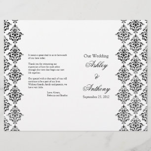 Black and White Damask Foldable Wedding Program