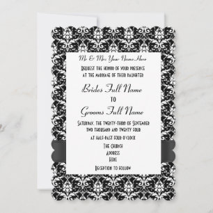 Black and white damask formal wedding invitation