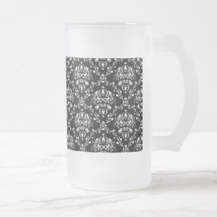 Black and White Damask Frosted Glass Beer Mug