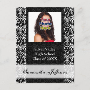Black and White Damask Graduation Invitation