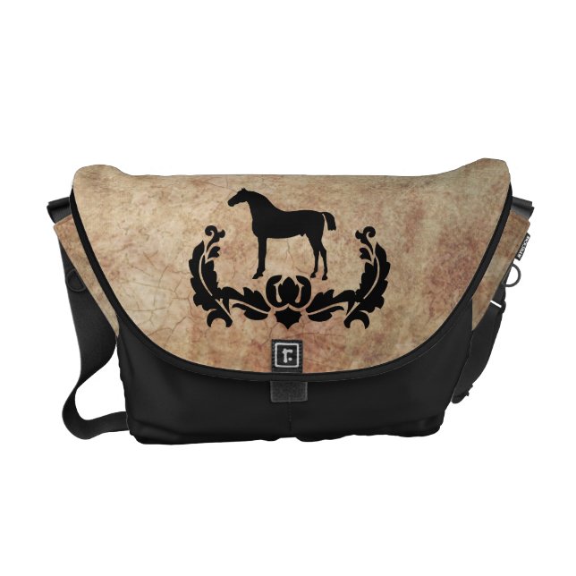Black and White Damask Horse Courier Bag (Front)