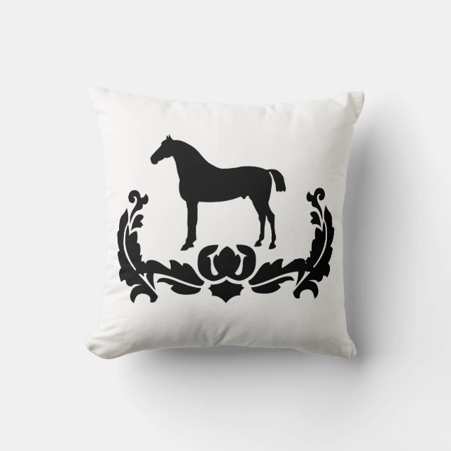 Black and White Damask Horse Cushion (Front)