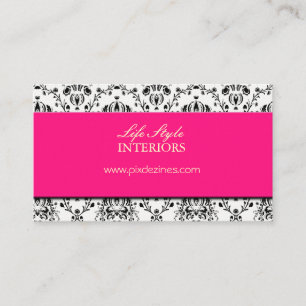 Black and White Damask/Hot Pink Accent Business Card
