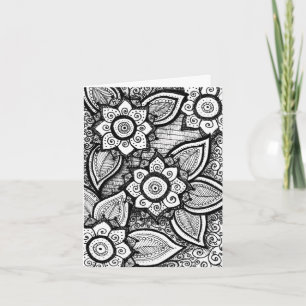 Black and White Damask Indian Mandala Thank You Card