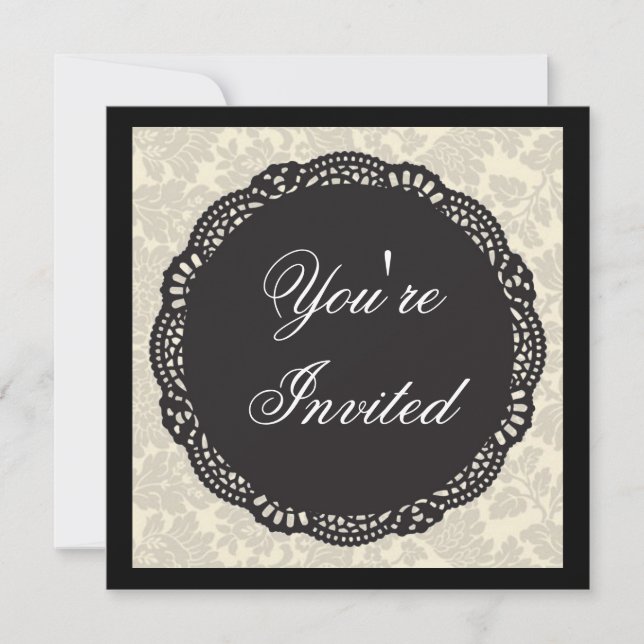 Black and White Damask Invitation (Front)