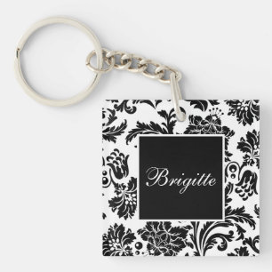 Black and white damask key ring
