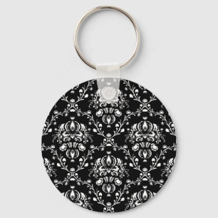 Black and White Damask Key Ring