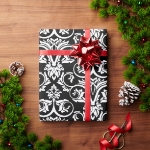 Black and White Damask Large Pattern Print Wrapping Paper