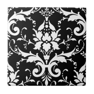 Black and White Damask Matching Kitchen Tile