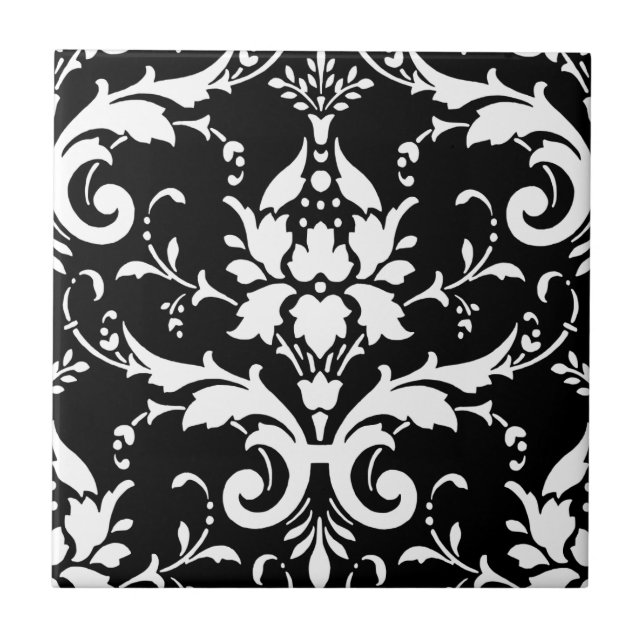 Black and White Damask Matching Kitchen Tile (Front)