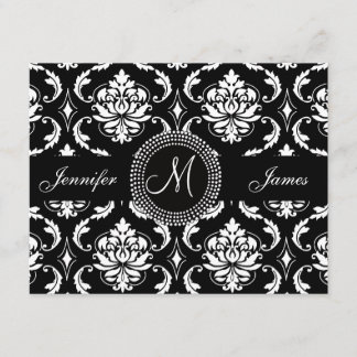 Black and White Damask Monogram Save the Date Card