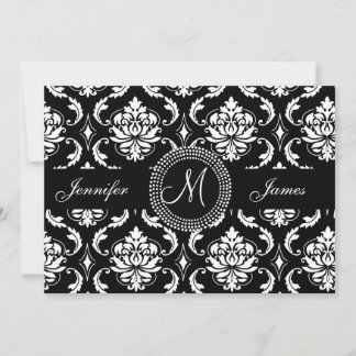 Black and White Damask Monogram Wedding Invitation
