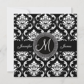 Black and White Damask Monogram Wedding Invitation