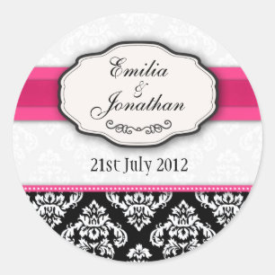 Black and White Damask Monogram Wedding Sticker