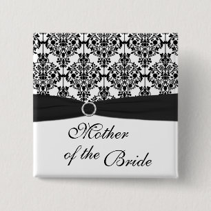 Black and White Damask Mother of the Bride Pin