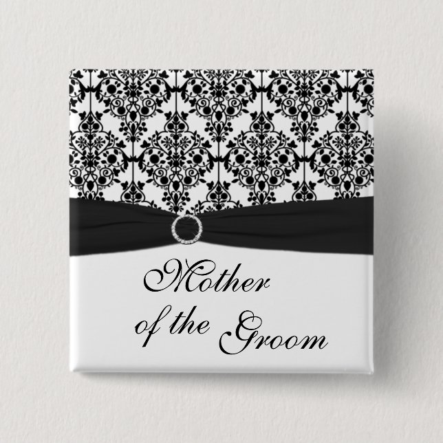 Black and White Damask Mother of the Groom Pin (Front)