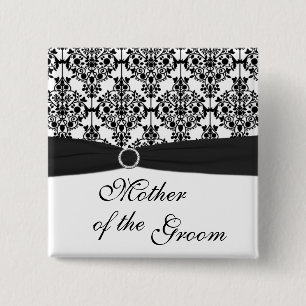 Black and White Damask Mother of the Groom Pin