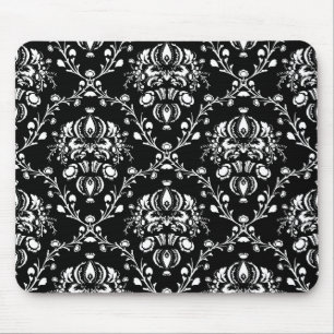 Black and White Damask Mouse Mat