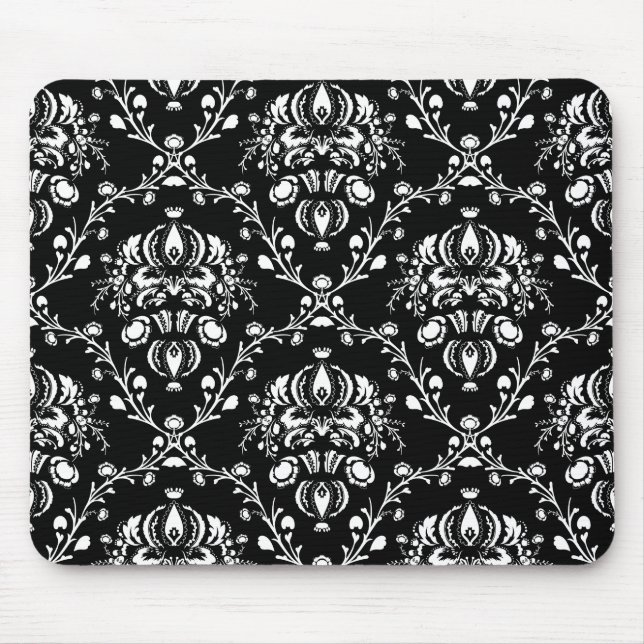 Black and White Damask Mouse Mat (Front)