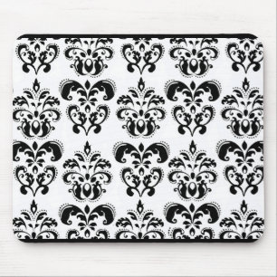 BLACK AND WHITE DAMASK MOUSE MAT