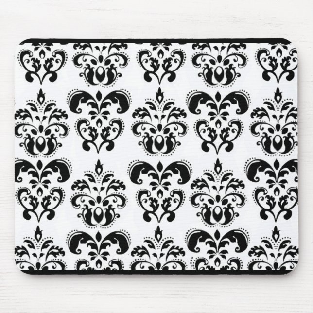 BLACK AND WHITE DAMASK MOUSE MAT (Front)