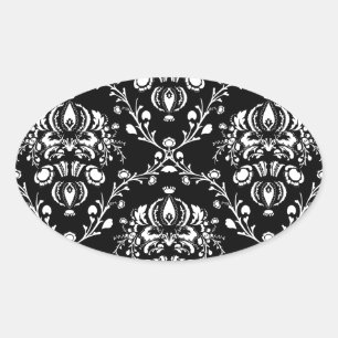 Black and White Damask Oval Sticker