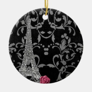 Black and White Damask Parisian Design Ceramic Tree Decoration