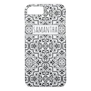 Black and white damask pattern and name iPhone 8/7 case