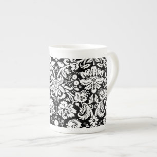 Black and white damask pattern bone china mug