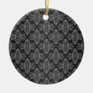 Black and White Damask Pattern Ceramic Tree Decoration