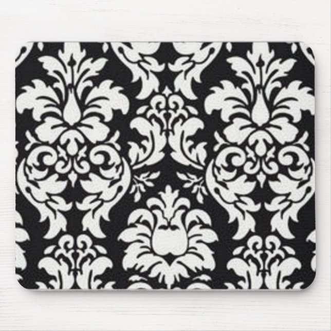Black And White Damask Pattern Mouse Mat (Front)