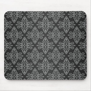 Black and White Damask Pattern Mouse Mat