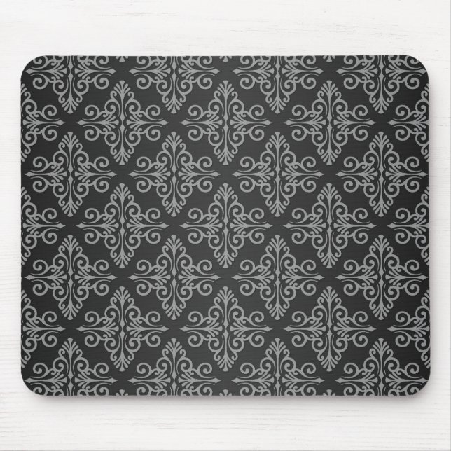 Black and White Damask Pattern Mouse Mat (Front)