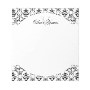 Black and White Damask Pattern Notepad