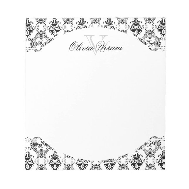 Black and White Damask Pattern Notepad (Front)