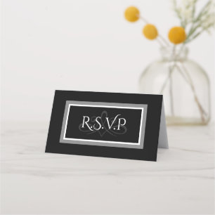 Black and white damask pattern r.s.v.p card