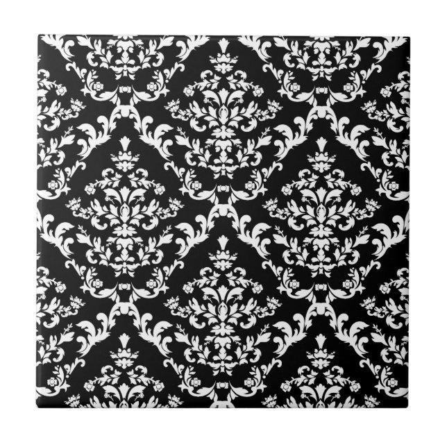 Black and White Damask Pattern Tile (Front)