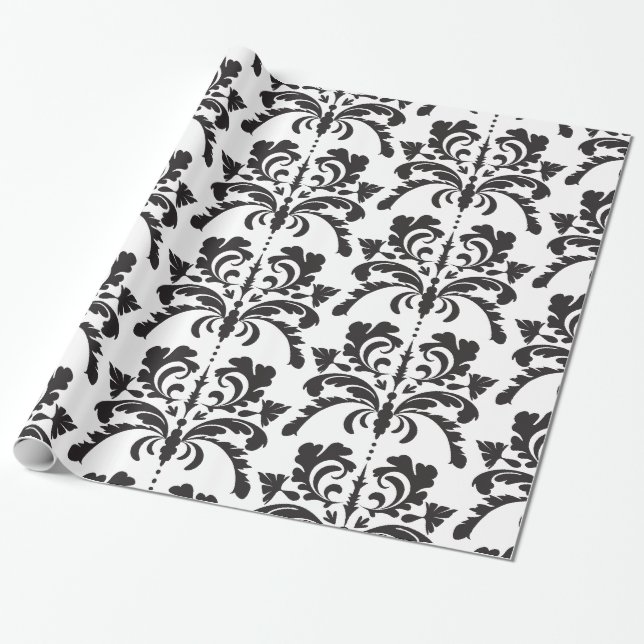 Black and White damask pattern Wrapping Paper (Unrolled)
