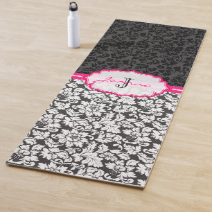 Black And White Damask Pattern Yoga Mat