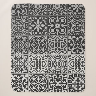 Black and white damask patterns sherpa blanket
