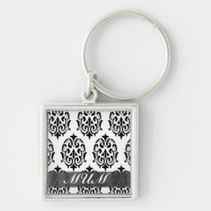 Black and white damask personalised mum key ring